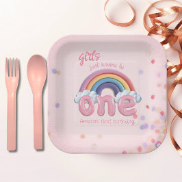 Plato De Papel Pastel Rainbow One First Birthday Party
