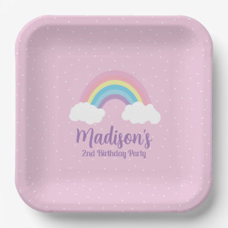 Plato De Papel Pastel Rainbow Pink Plate