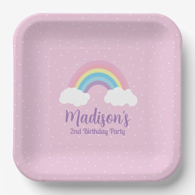 Plato De Papel Pastel Rainbow Pink Plate (Anverso)