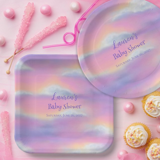 Plato De Papel Pastel Rainbow Sky Baby Shower (Subido por el creador)