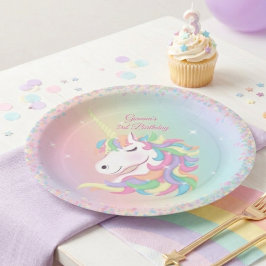 Plato De Papel Pastel Rainbow Sparkle Magical Unicorn Birthday 