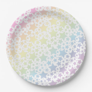 Plato De Papel Pastel Rainbow Stars Baby Shower Simple y moderno