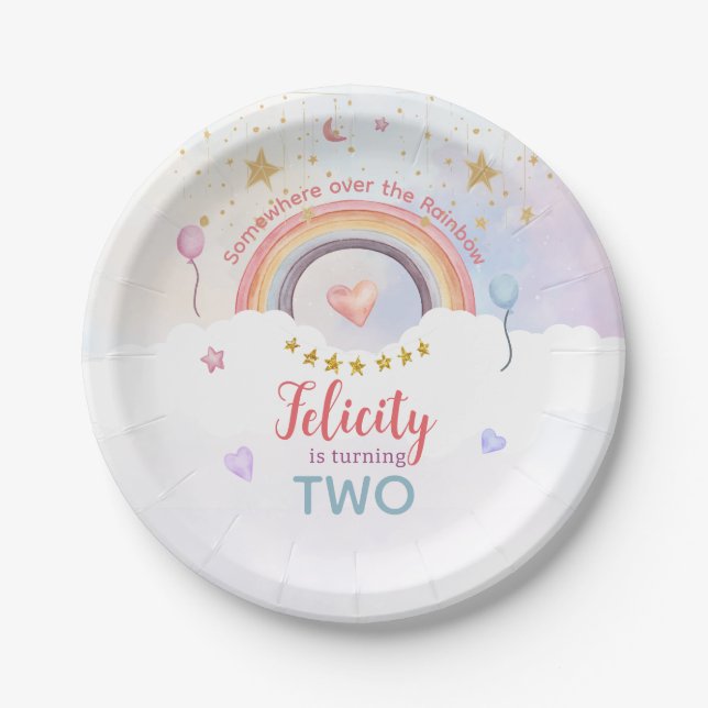 Plato De Papel Pastel Rainbow Tie Dye Birthday (Anverso)