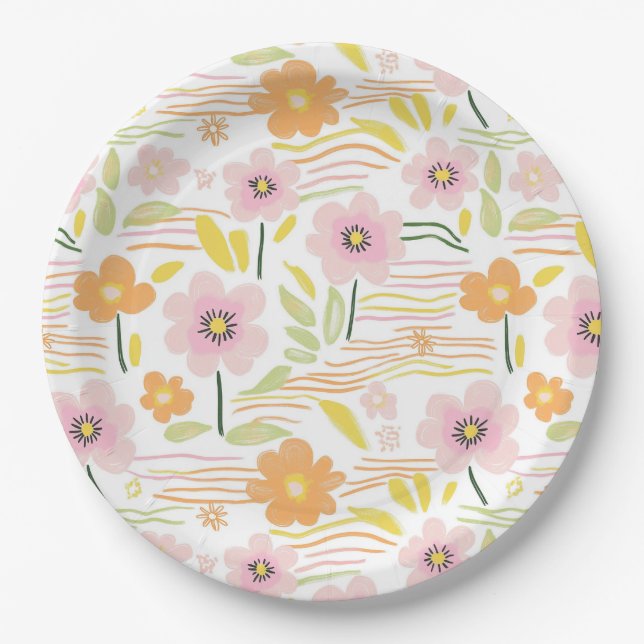 Plato De Papel Pastel Retro Floral (7) (Anverso)