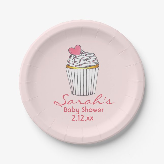 Plato De Papel Pastel rosa Chica personalizada Baby Bridal Shower (Anverso)