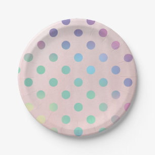 Plato De Papel Pastel rosa de arcoiris Polka Dots Fiesta de cumpl