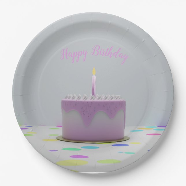 Plato De Papel Pastel rosa de cumpleaños (Anverso)