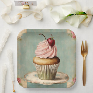 Plato De Papel Pastel rosa de Shabby Chic Vintage French Country