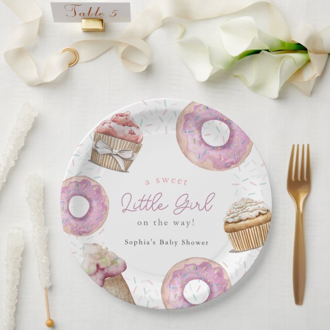 Plato De Papel Pastel rosa dulce y Baby Shower de donut para niña (Boda)