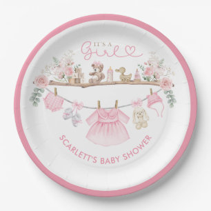Plato De Papel Pastel Rosa Floral Bebé Ropa Boho Nursera