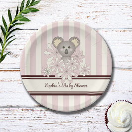 Plato De Papel Pastel Rosa Koala Kids Cumpleaños / Chica Baby Sho