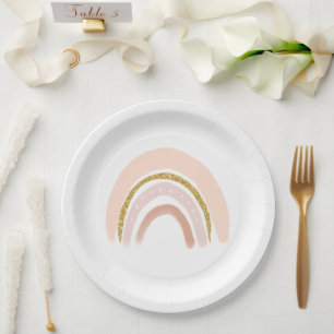 Plato De Papel Pastel rosa y falso Purpurina Rainbow Boho