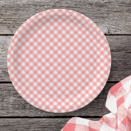 Plato De Papel Pastel Rubor Coral Gingham