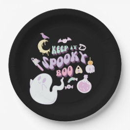 Plato De Papel Pastel Spooky Fantasma y Banda Black Halloween