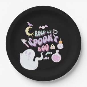 Plato De Papel Pastel Spooky Fantasma y Banda Black Halloween
