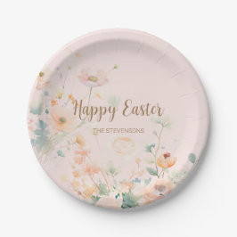 Plato De Papel Pastel Spring Flowers Feliz Pascua