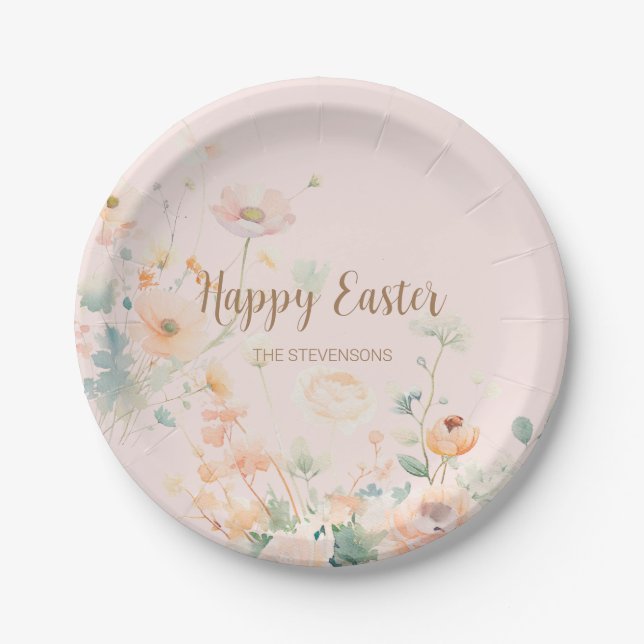Plato De Papel Pastel Spring Flowers Feliz Pascua (Anverso)