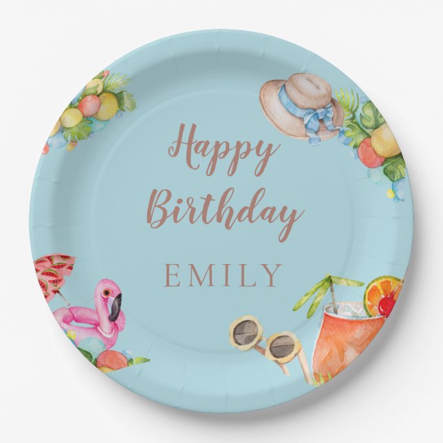Plato De Papel Pastel Summer Birthday (Anverso)