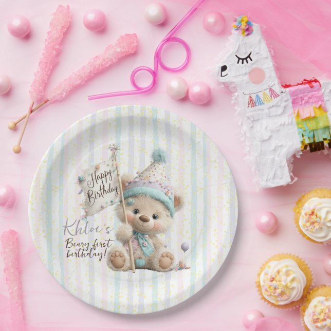Plato De Papel Pastel Teddy Bear Birthday  (Fiesta)