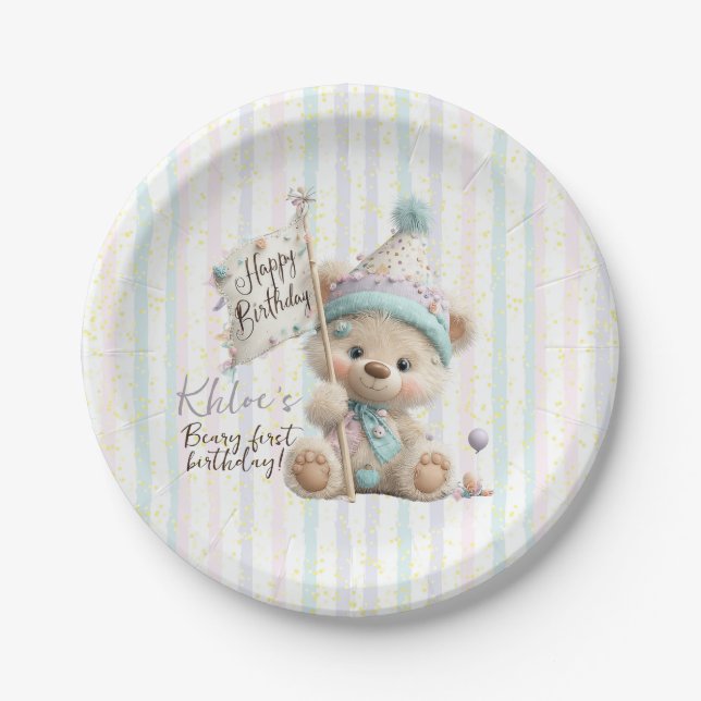 Plato De Papel Pastel Teddy Bear Birthday  (Anverso)