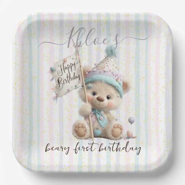 Plato De Papel Pastel Teddy Bear Birthday  (Anverso)