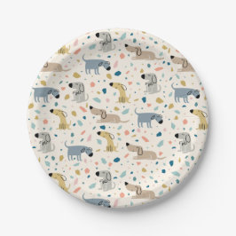 Plato De Papel Pastel Terrazzo Gracioso Patrón de Perro Cuto