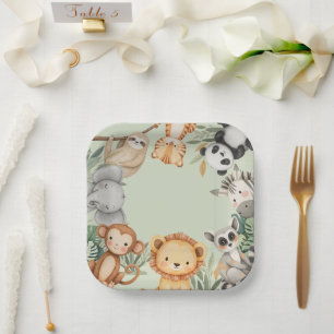 Plato De Papel Pastel Tropical Salvaje Una Selva Animales Safari