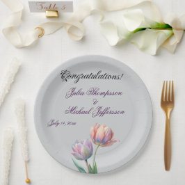 Plato De Papel Pastel Tulip Boda Suite Típografía elegante