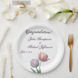 Plato De Papel Pastel Tulip Boda Suite Típografía elegante