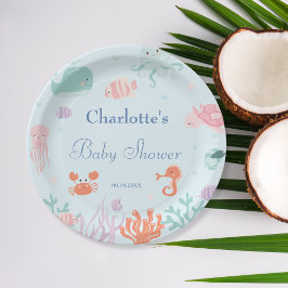 Plato De Papel Pastel Under the Sea Blue Baby Shower