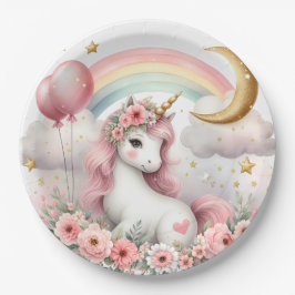 Plato De Papel Pastel Unicorn