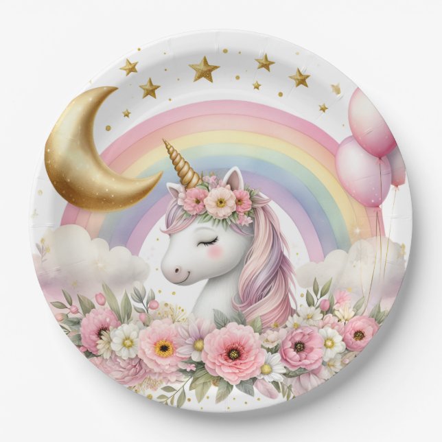 Plato De Papel Pastel Unicorn (Anverso)