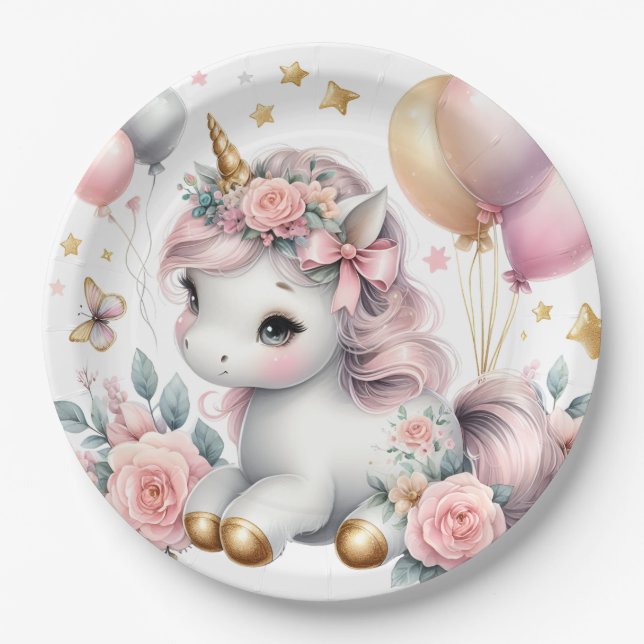 Plato De Papel Pastel Unicorn (Anverso)