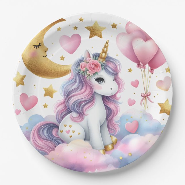 Plato De Papel Pastel Unicorn (Anverso)