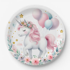 Plato De Papel Pastel Unicorn