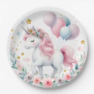 Plato De Papel Pastel Unicorn
