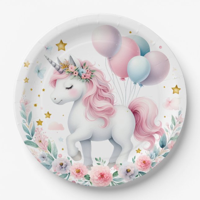 Plato De Papel Pastel Unicorn (Anverso)