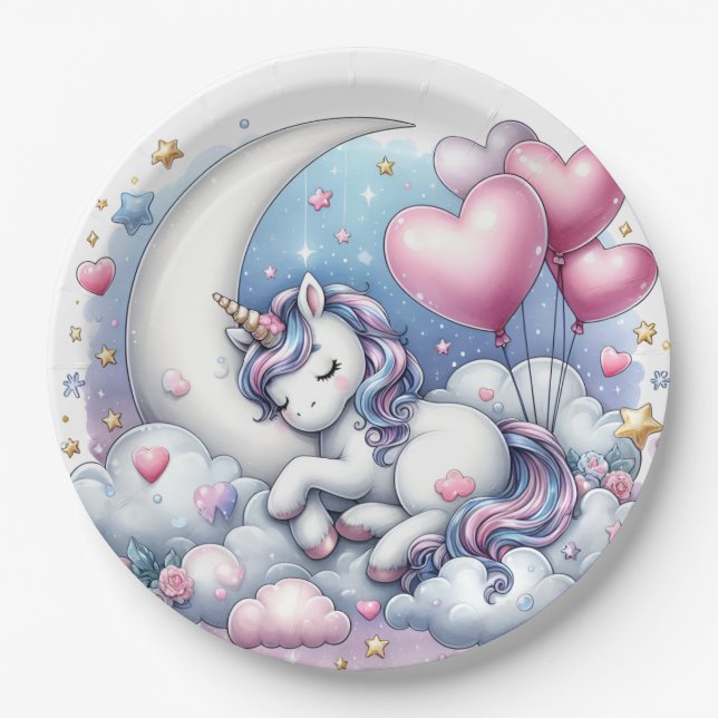 Plato De Papel Pastel Unicorn (Anverso)