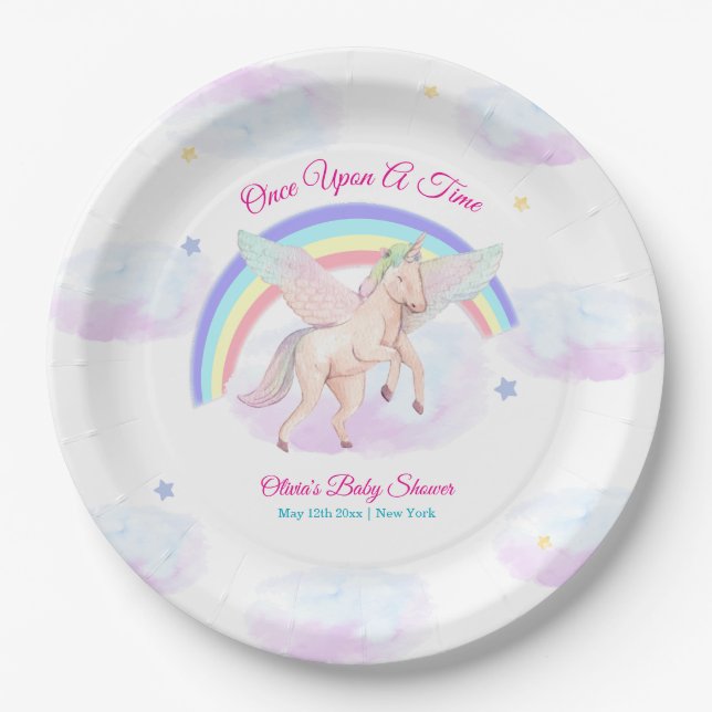 Plato De Papel Pastel Unicorn Star Rainbow Fairytale Baby Shower  (Anverso)