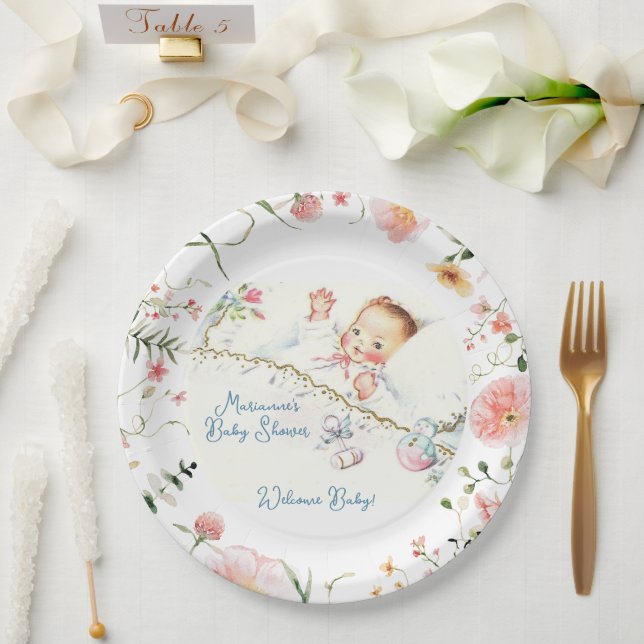 Plato De Papel Pastel Vintage Baby Baby Shower (Boda)