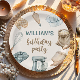 Plato De Papel Pastel Watercolor Baking Boy Cumpleaños