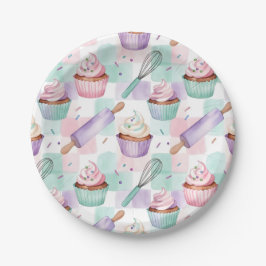 Plato De Papel Pastel Watercolor Cupcake Baking Lavender Dessert 