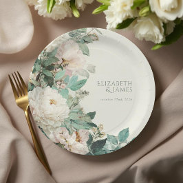 Plato De Papel Pastel Watercolor Rose Peonies Floral Wedding