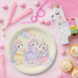 Plato De Papel Pastel Watercolor Unicorn Girls Birthday