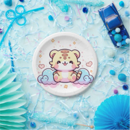 Plato De Papel Pastel Whimsical Tiger Baby Shower