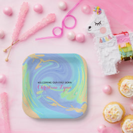 Plato De Papel Pastel y Rosa recién nacido con foto