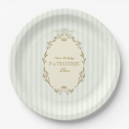 Plato De Papel Pastelería Francesa Parisina Vintage Verde 