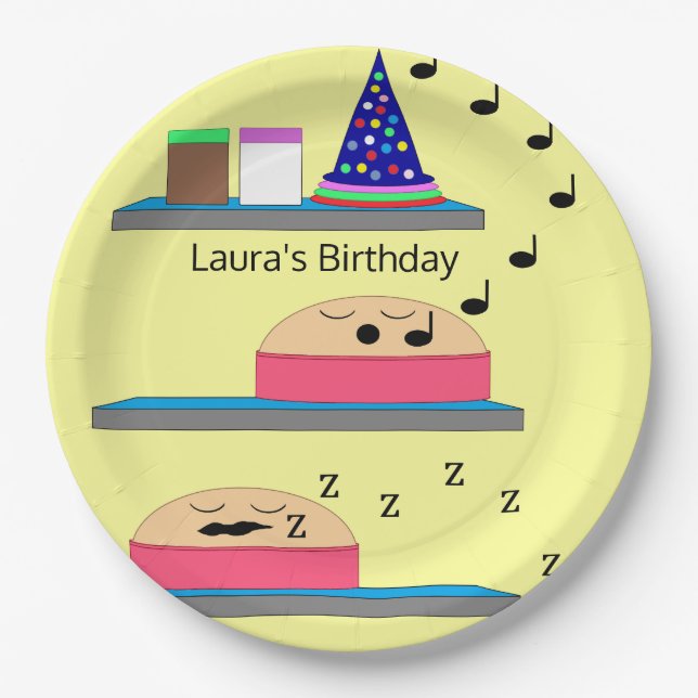 Plato De Papel Pasteles de cumpleaños esperando ser congelados (Anverso)