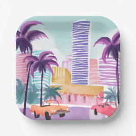 Plato De Papel Pasteles de Miami | Pintura Acuarela Desordenada