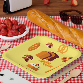 Plato De Papel Pasteles de pan con temas de panadería y dulces